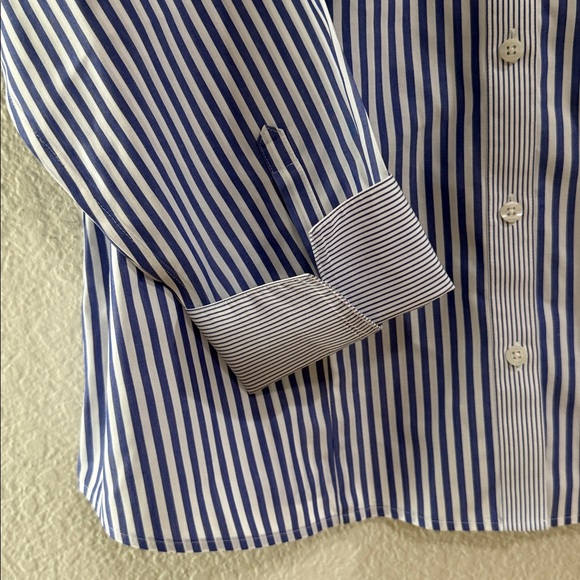 Chico's blue and White Striped Non-Iron Button Down Shirt Size 2 - Picture 5 of 12